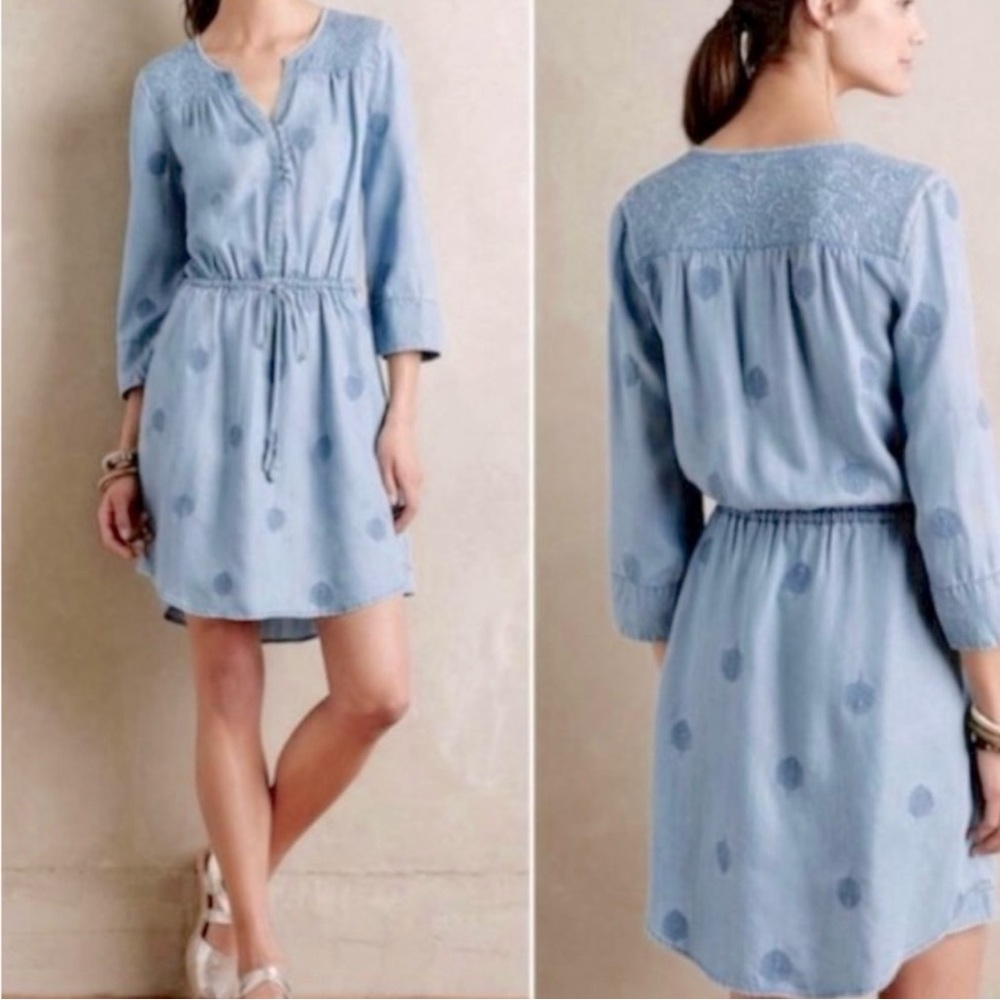 Holding Horses brand chambray dress tie waist embroidered,  size small.